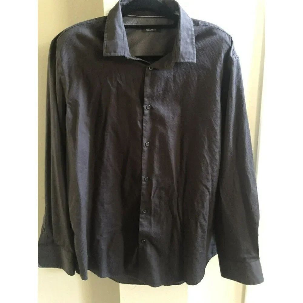 Alfani Men's XXL Dress Shirt Black Regular Fit 100% Cotton Long Sleeves